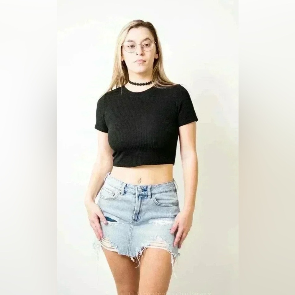 PACSUN Ultra Distressed Mini Jean Skirt Womens Size 26 Denim Raw Hem Y2K